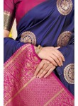 Divine Blue Soft Banarasi Silk Saree With Bewitching Blouse Piece