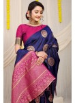 Divine Blue Soft Banarasi Silk Saree With Bewitching Blouse Piece