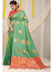 Marvellous Sea Green Soft Banarasi Silk Saree With Unique Blouse Piece