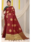 Lassitude Maroon Soft Banarasi Silk Saree With Lissome Blouse Piece