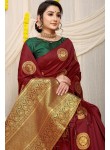 Lassitude Maroon Soft Banarasi Silk Saree With Lissome Blouse Piece