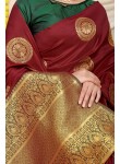 Lassitude Maroon Soft Banarasi Silk Saree With Lissome Blouse Piece