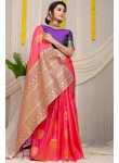 Assemblage Peach Soft Banarasi Silk Saree With Demesne Two Blouse Piece