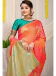 Groovy Peach Soft Banarasi Silk Saree With Angelic Blouse Piece