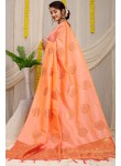 Sensational Peach Soft Banarasi Silk Saree With Attractive Blouse Piece