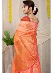 Sensational Peach Soft Banarasi Silk Saree With Attractive Blouse Piece