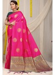 Evocative Pink Soft Banarasi Silk Saree With Admirable Blouse Piece