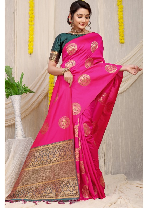 Evocative Pink Soft Banarasi Silk Saree With Admirable Blouse Piece