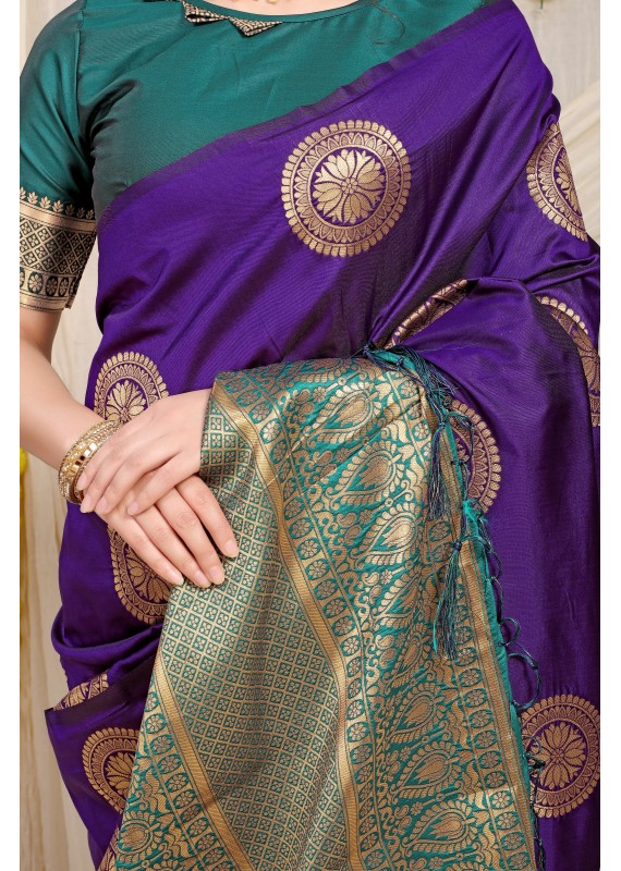 Luxuriant Purple Soft Banarasi Silk Saree With Splendorous Blouse Piece