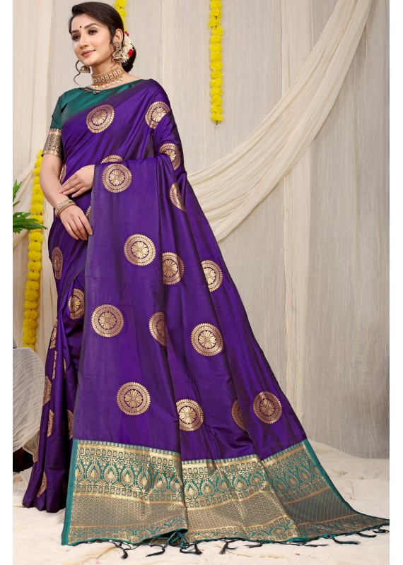 Luxuriant Purple Soft Banarasi Silk Saree With Splendorous Blouse Piece