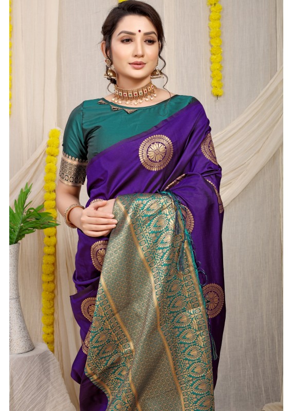 Luxuriant Purple Soft Banarasi Silk Saree With Splendorous Blouse Piece