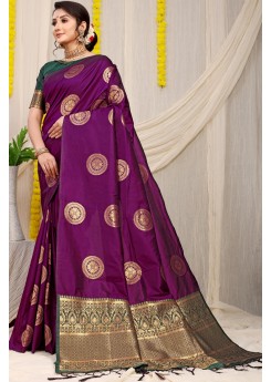 Marvellous Wine Soft Banarasi Silk Saree With Unique Blouse Piece