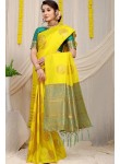 Assemblage Yellow Soft Banarasi Silk Saree With Demesne Two Blouse Piece