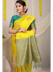 Assemblage Yellow Soft Banarasi Silk Saree With Demesne Two Blouse Piece