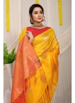 Improbable Yellow Soft Banarasi Silk Saree With Exuberant Blouse Piece