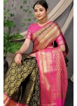 Devastating Black Banarasi Silk Saree and Magnetic Peach Blouse Piece