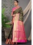 Devastating Black Banarasi Silk Saree and Magnetic Peach Blouse Piece