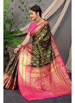 Devastating Black Banarasi Silk Saree and Magnetic Peach Blouse Piece