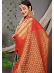 Outstanding Green Soft Banarasi Silk Saree With Lovely Blouse Piece