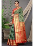 Outstanding Green Soft Banarasi Silk Saree With Lovely Blouse Piece