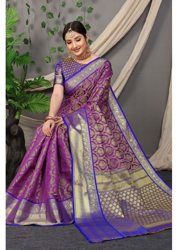 Quintessential Purple Soft Banarasi Silk Saree With Nemesis Blouse Piece