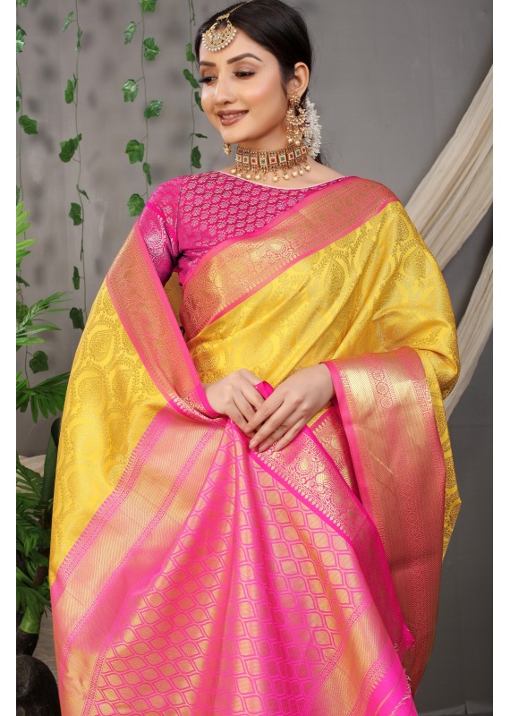 Admirable Yellow Soft Silk Saree With Angelic Blouse Piece