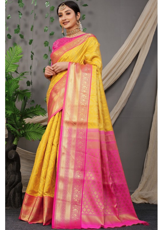 Admirable Yellow Soft Silk Saree With Angelic Blouse Piece