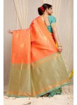 Lassitude Orange Soft Banarasi Silk Saree With Lissome Blouse Piece