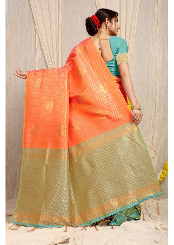 Lassitude Orange Soft Banarasi Silk Saree With Lissome Blouse Piece