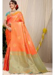 Lassitude Orange Soft Banarasi Silk Saree With Lissome Blouse Piece