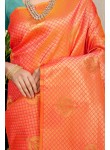 Lassitude Orange Soft Banarasi Silk Saree With Lissome Blouse Piece