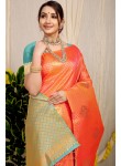 Lassitude Orange Soft Banarasi Silk Saree With Lissome Blouse Piece