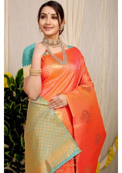 Lassitude Orange Soft Banarasi Silk Saree With Lissome Blouse Piece