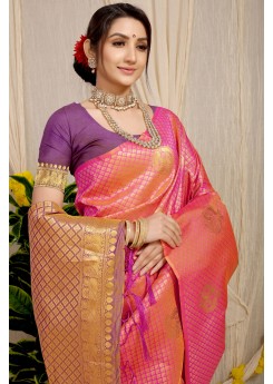 Divine PInk Soft Banarasi Silk Saree With Bewitching Blouse Piece