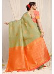 Marvellous Pista Soft Banarasi Silk Saree With Unique Blouse Piece