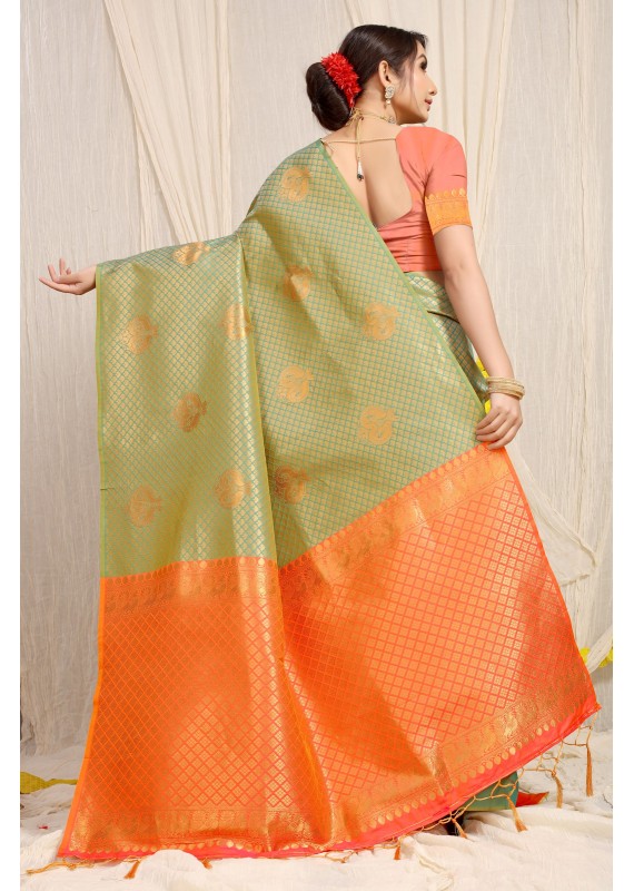 Marvellous Pista Soft Banarasi Silk Saree With Unique Blouse Piece