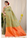 Marvellous Pista Soft Banarasi Silk Saree With Unique Blouse Piece