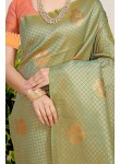 Marvellous Pista Soft Banarasi Silk Saree With Unique Blouse Piece