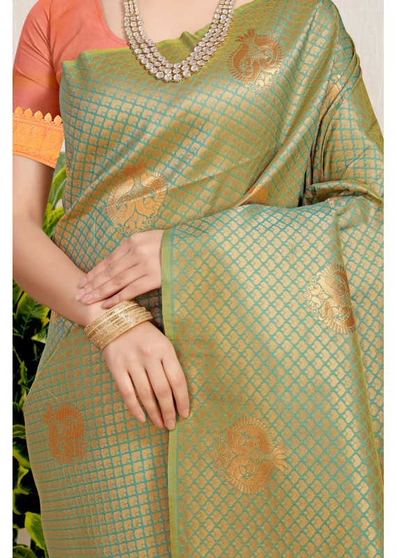 Marvellous Pista Soft Banarasi Silk Saree With Unique Blouse Piece