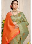 Marvellous Pista Soft Banarasi Silk Saree With Unique Blouse Piece