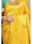 Radiant Yellow Soft Banarasi Silk Saree With Girlish Blouse Piece