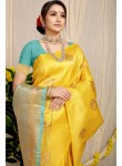 Radiant Yellow Soft Banarasi Silk Saree With Girlish Blouse Piece