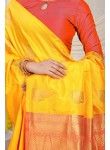 Lassitude Yellow Soft Banarasi Silk Saree With Lissome Blouse Piece