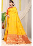 Lassitude Yellow Soft Banarasi Silk Saree With Lissome Blouse Piece