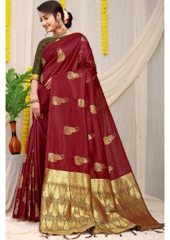 Charming Maroon Soft Banarasi Silk Saree With Pretty Blouse Piece