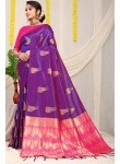 Divine Purple Soft Banarasi Silk Saree With Bewitching Blouse Piece