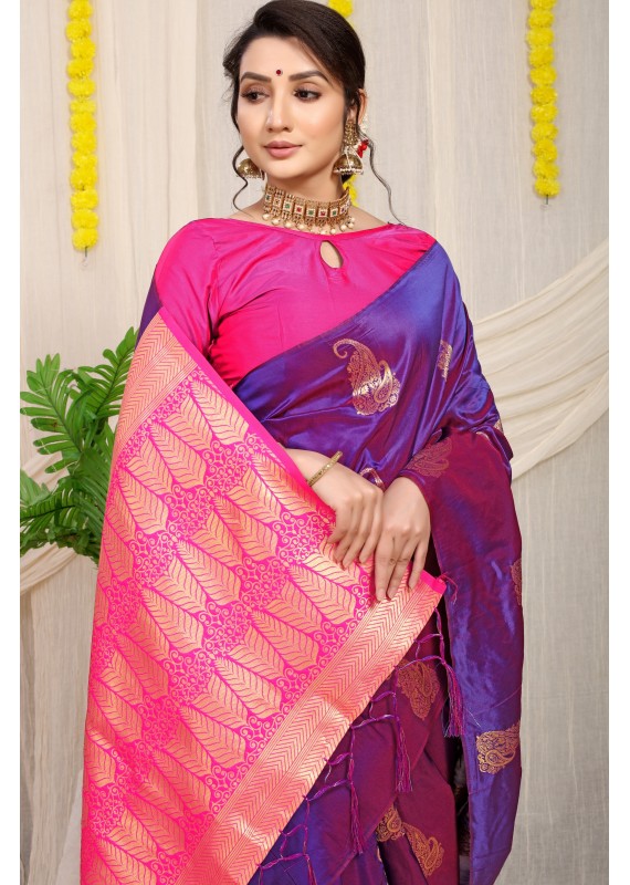 Divine Purple Soft Banarasi Silk Saree With Bewitching Blouse Piece