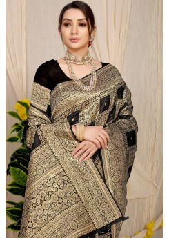 Radiant Black Soft Banarasi Silk Saree With Girlish Blouse Piece