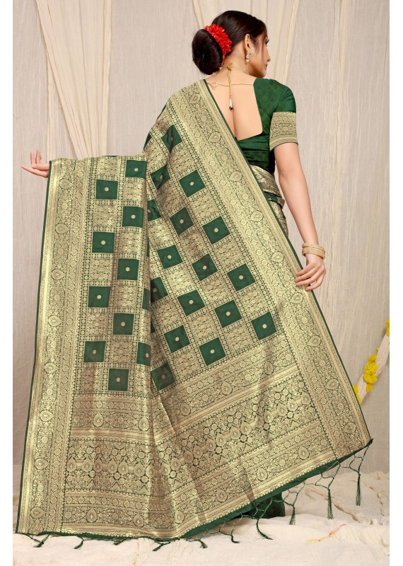 Scintilla Green Soft Banarasi Silk Saree With Palimpsest Blouse Piece