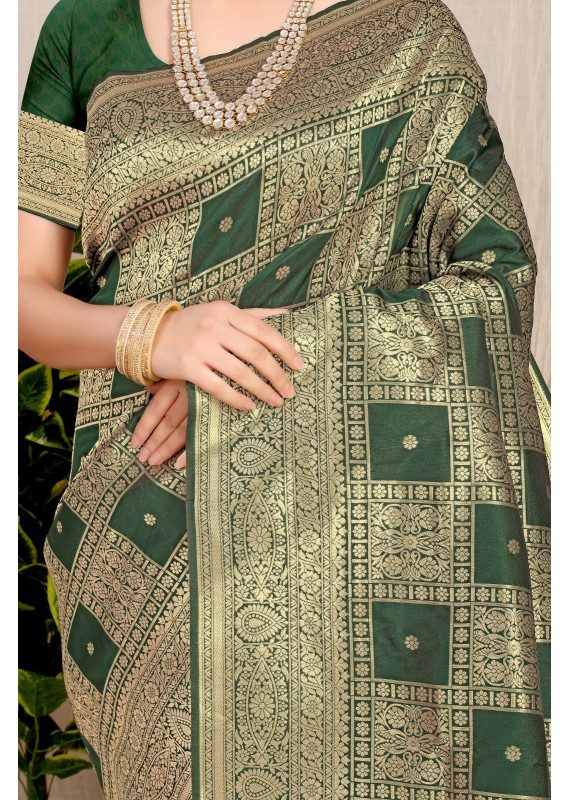 Scintilla Green Soft Banarasi Silk Saree With Palimpsest Blouse Piece